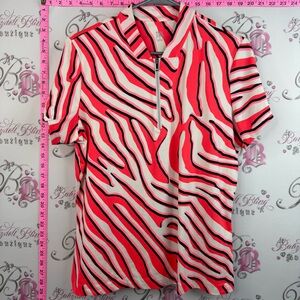 Tail T-shirt neon bright Stylish Pink Zebra-Stripe Short Sleeve Top - Unbranded
